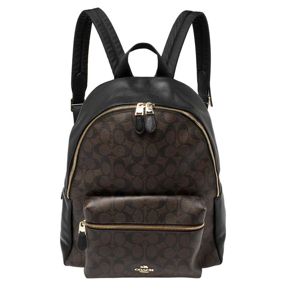 Coach Brown/Black Signature Coated Canvas and Leather Charlie Backpack