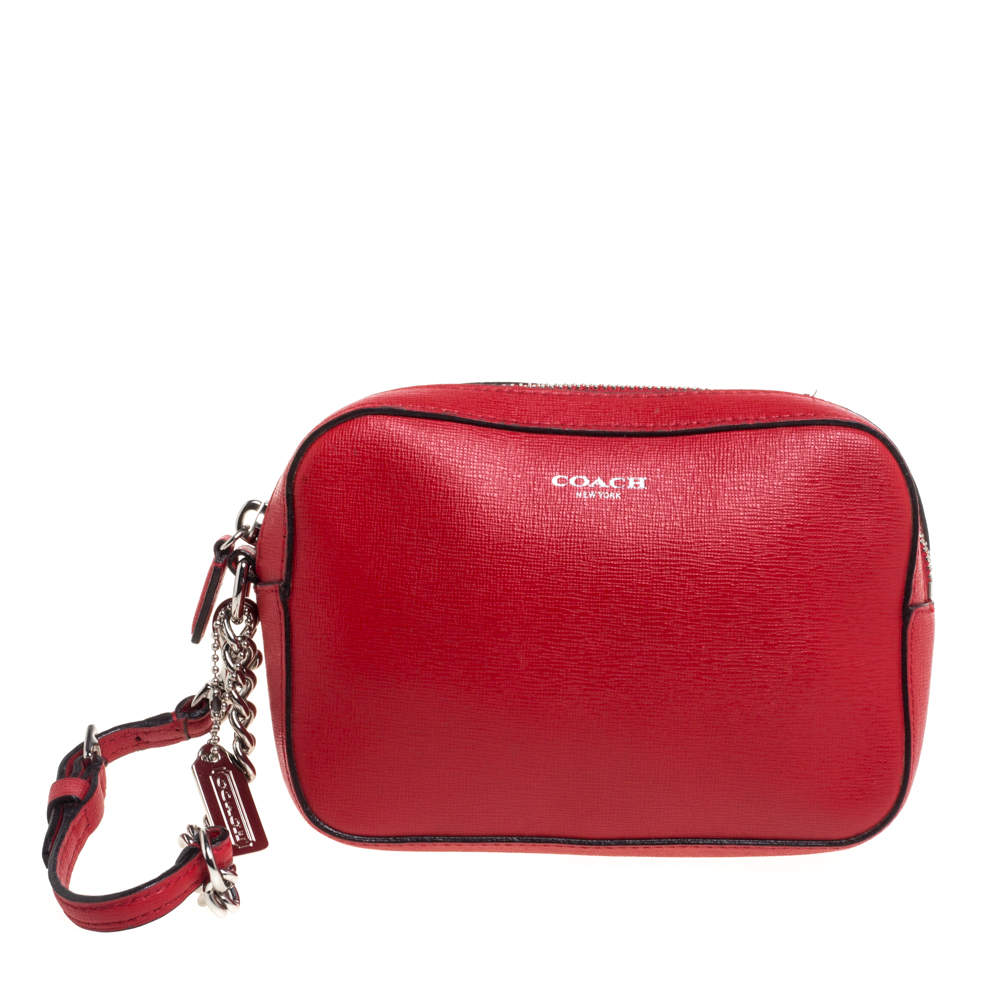 Coach Red Leather Flight Chain Wristlet Clutch