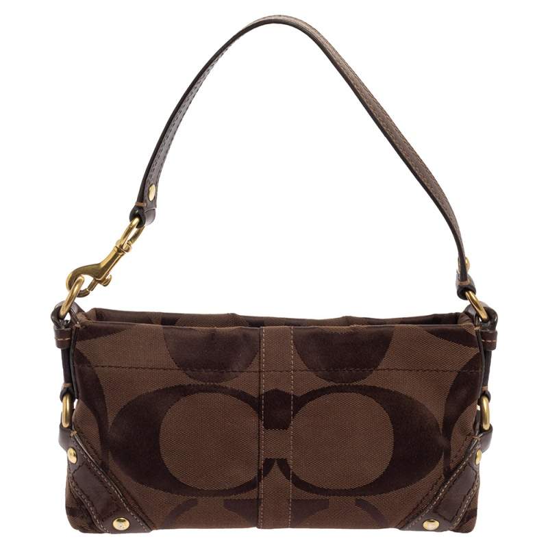 Pre Owned Coach Brown Signature Canvas and Leather Baguette