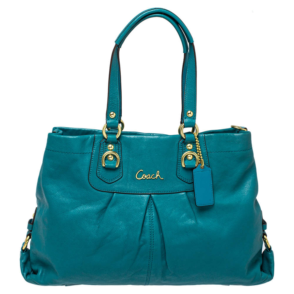 Pre Owned Coach Blue Leather Ashley Satchel