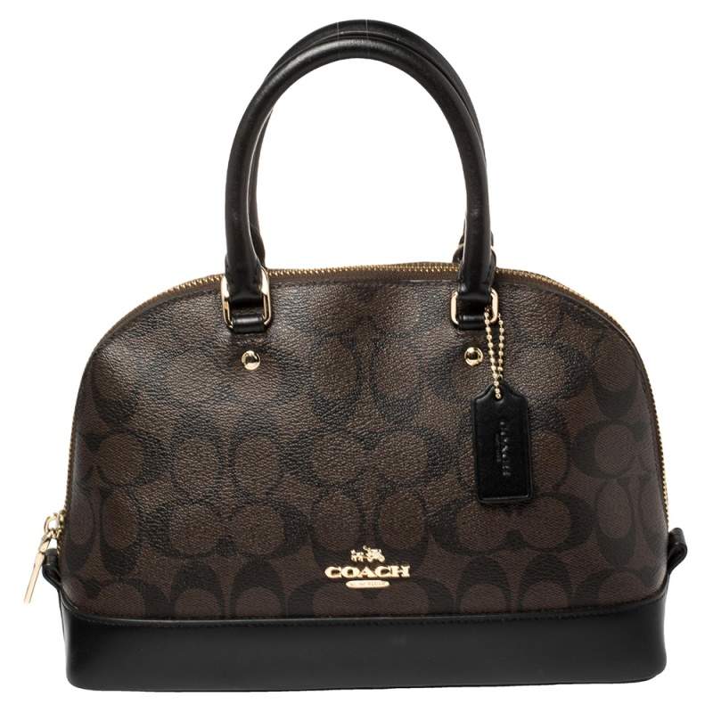 Coach Brown/Black Signature Coated Canvas And Leather Mini Sierra Satchel