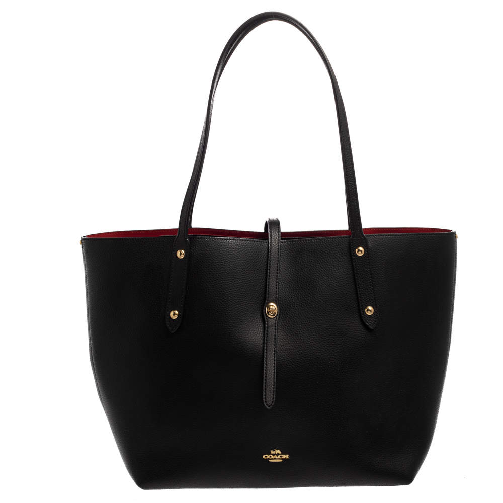Pre Owned Coach Black Pebbled Leather Market Tote