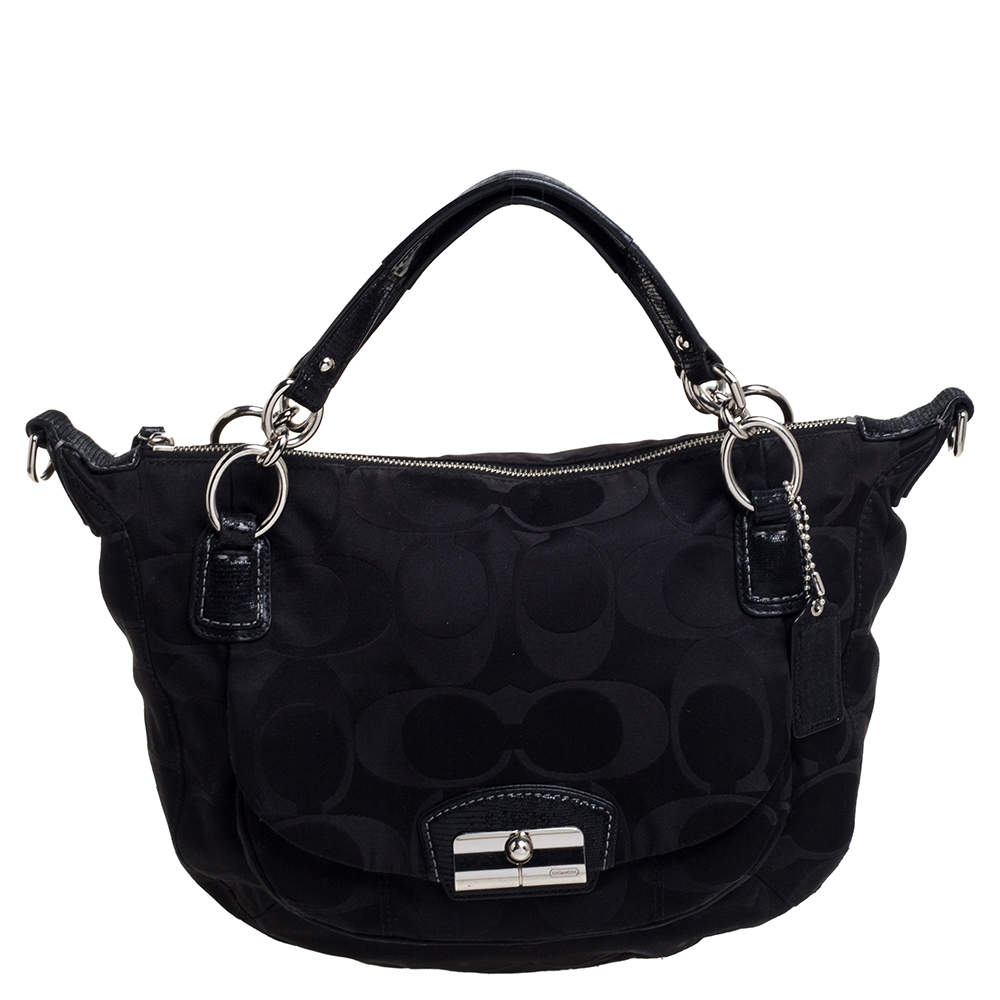 Pre Owned Coach Black Signature Fabric Kristin Hobo
