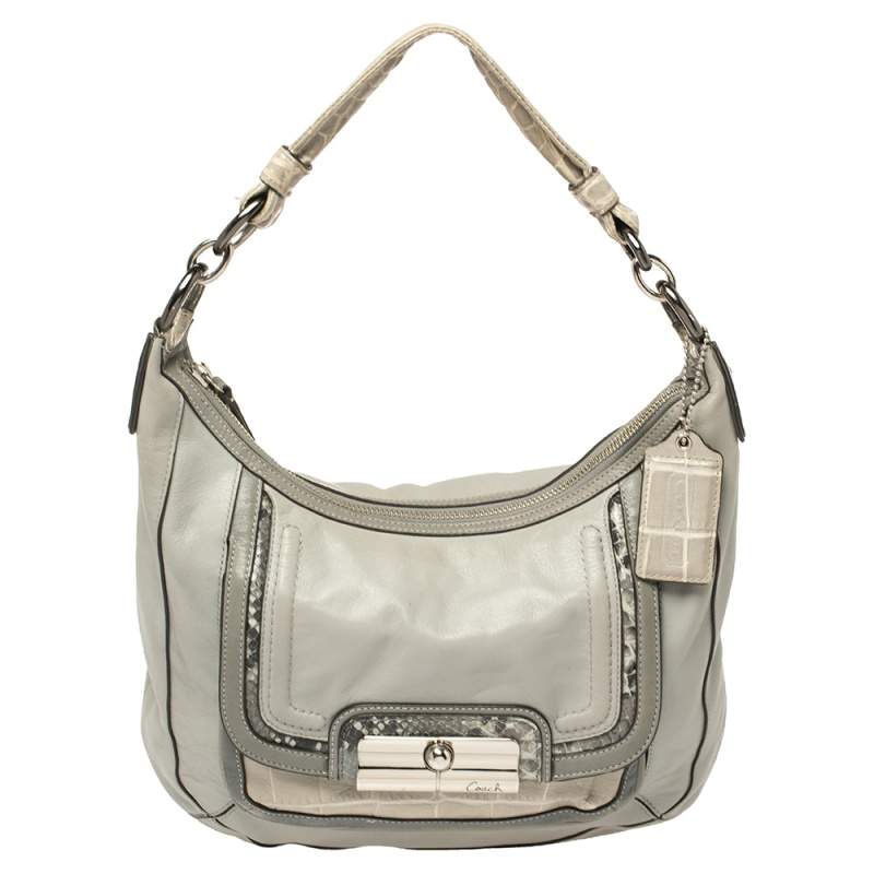 Coach Grey Python and Croc Embossed and Leather Kristin Hobo