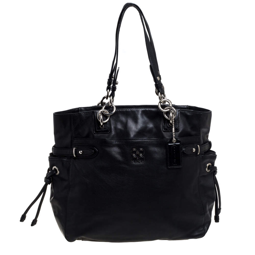Pre Owned Coach Black Leather Colette Shopper Tote