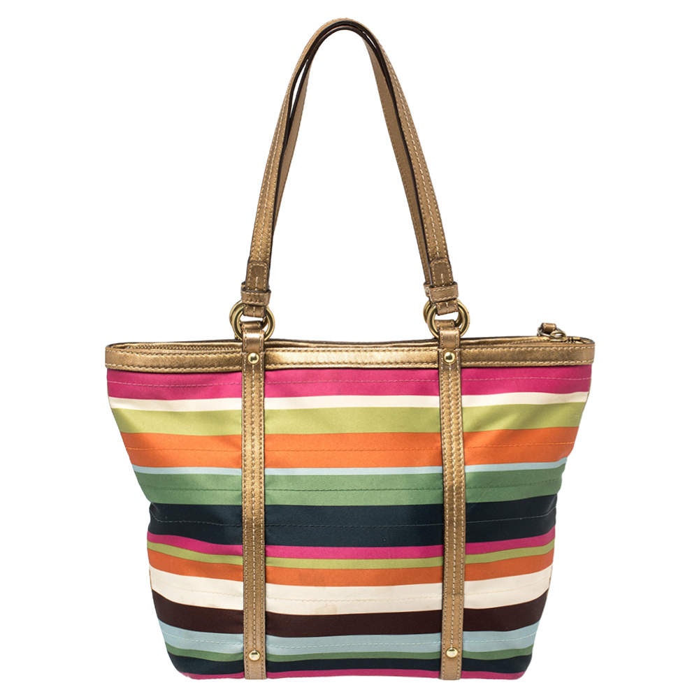 COACH MULTICOLOR SATIN STRIPE LEGACY MED TOTE BAG PURSE SATCHEL HANDBAG -  RARE | eBay