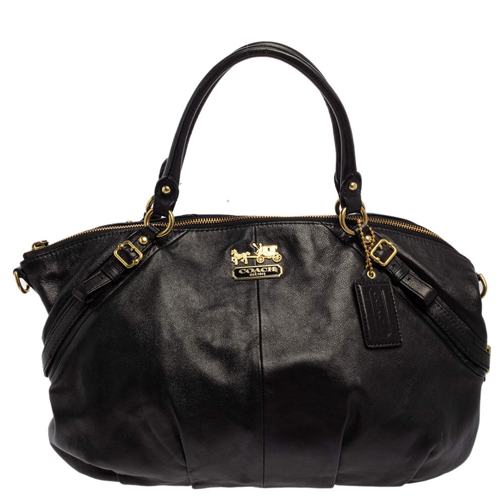 Pre Owned حقيبة ساتشل كوتش ماديسون صوفيا كبيرة جلد أسود