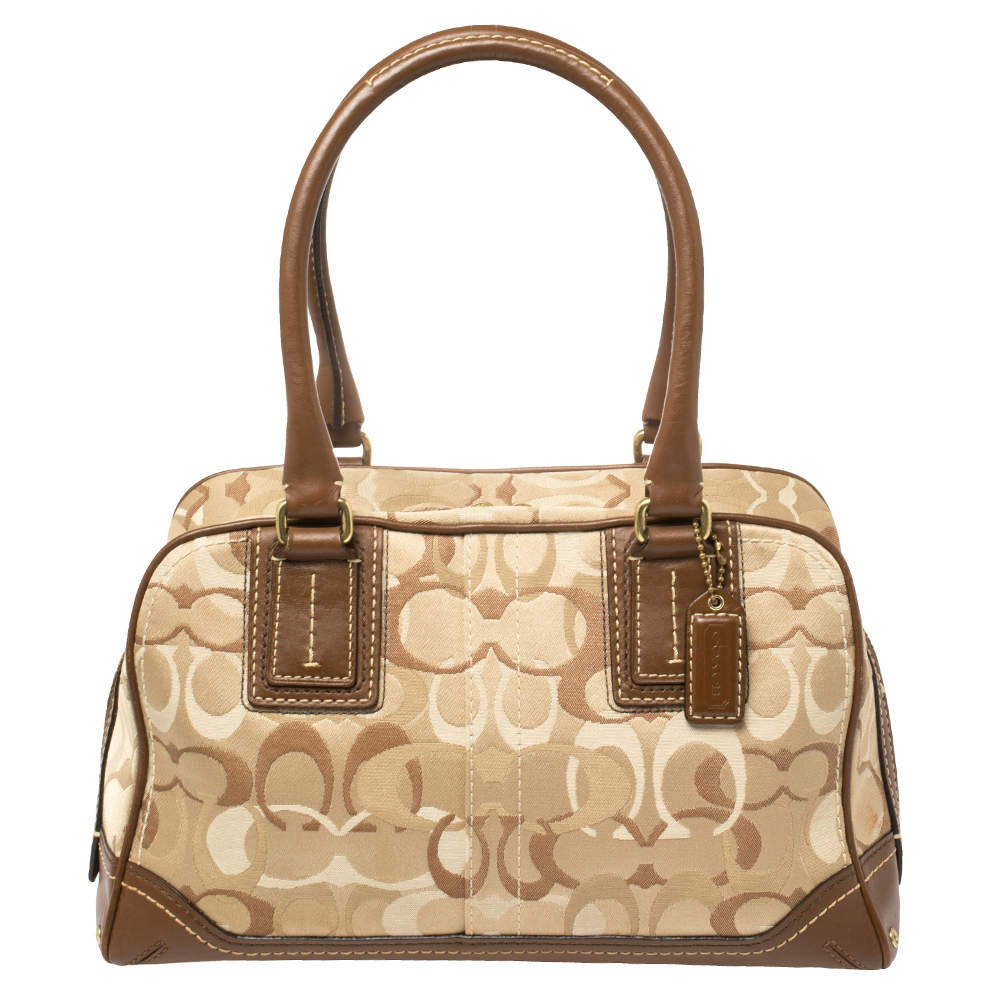 Pre Owned  Coach Beige/Brown Signature Canvas and Leather Satchel