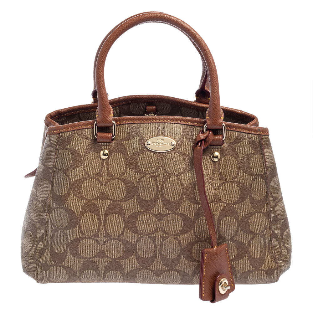 Pre Owned Coach Beige/Brown Signature Coated Canvas and Leather Margot Satchel