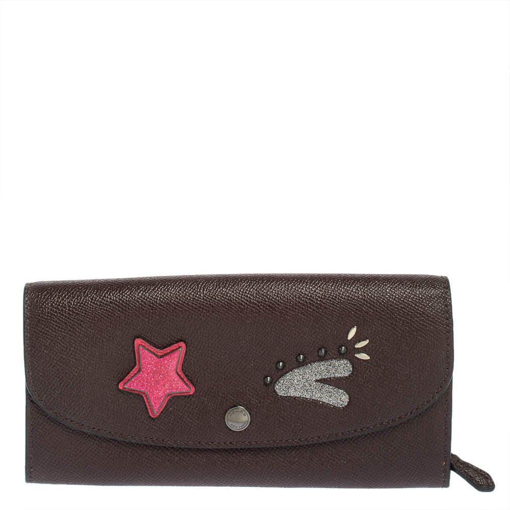 Pre Owned Coach Burgundy Leather Flap Continental Wallet