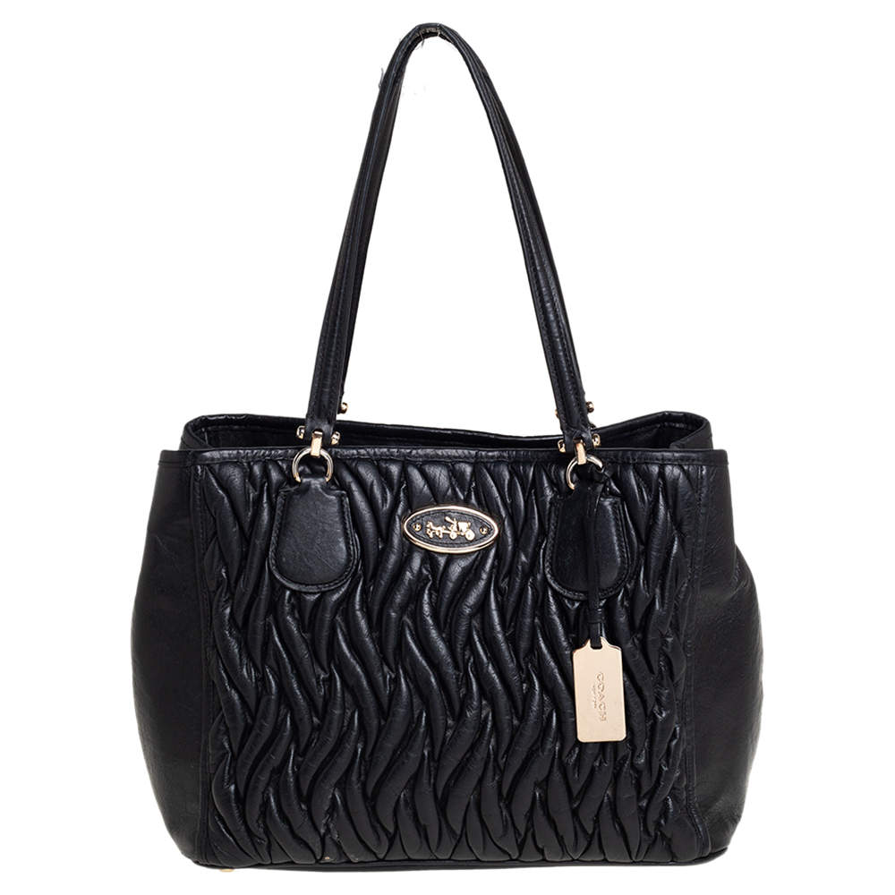 Pre Owned Coach Black Gathered Leather Kitt Carryall Tote