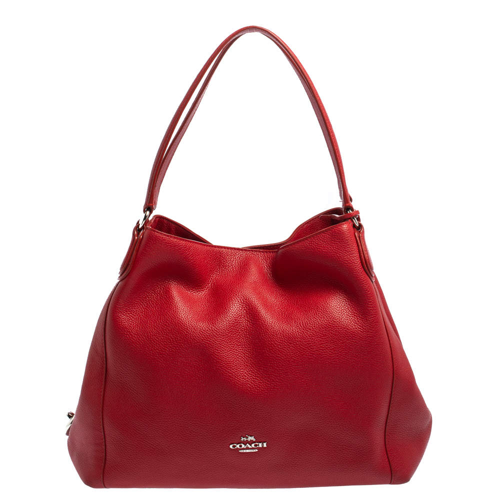 Pre Owned Coach Red Pebbled Leather Edie 31 Shoulder Bag