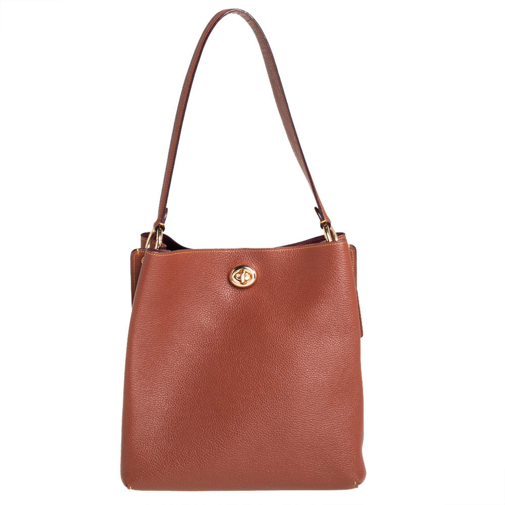 Coach Brown Pebbled Leather Charlie Bucket Bag