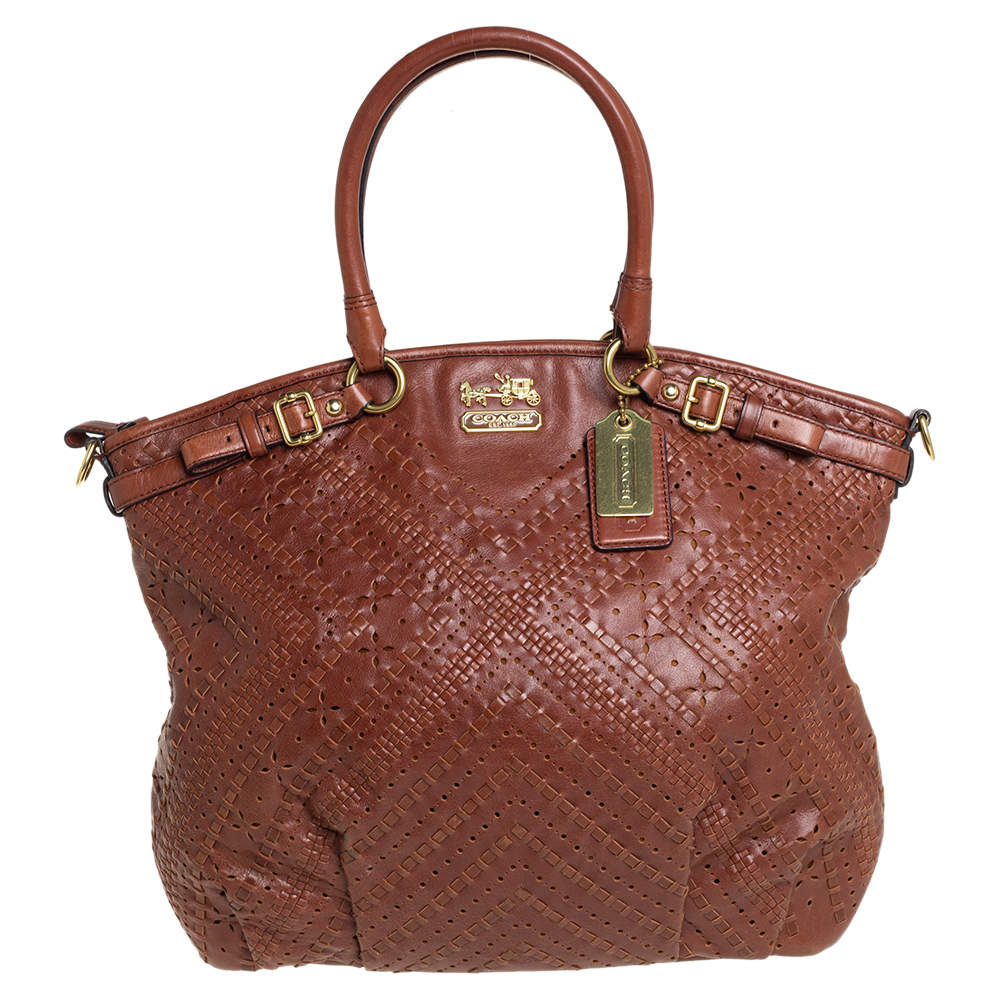 Coach Brown Leather Criss Cross Madison Satchel