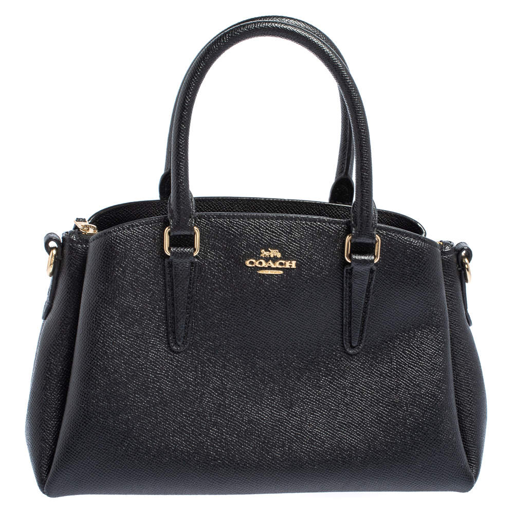 Coach Black Grained Leather Sage Carryall Satchel 
