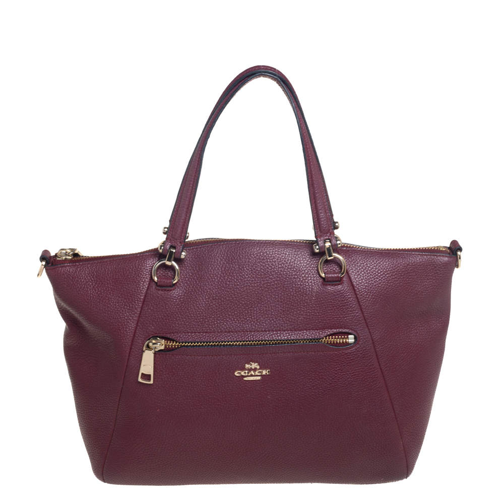 Pre Owned Coach Burgundy Pebble Leather Prairie Satchel