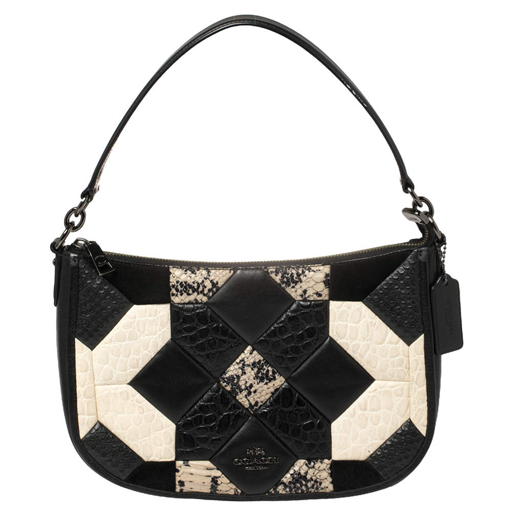 Coach Beige/Black Mixed Exotic Embossed Leather and Leather Chelsea Crossbody Bag
