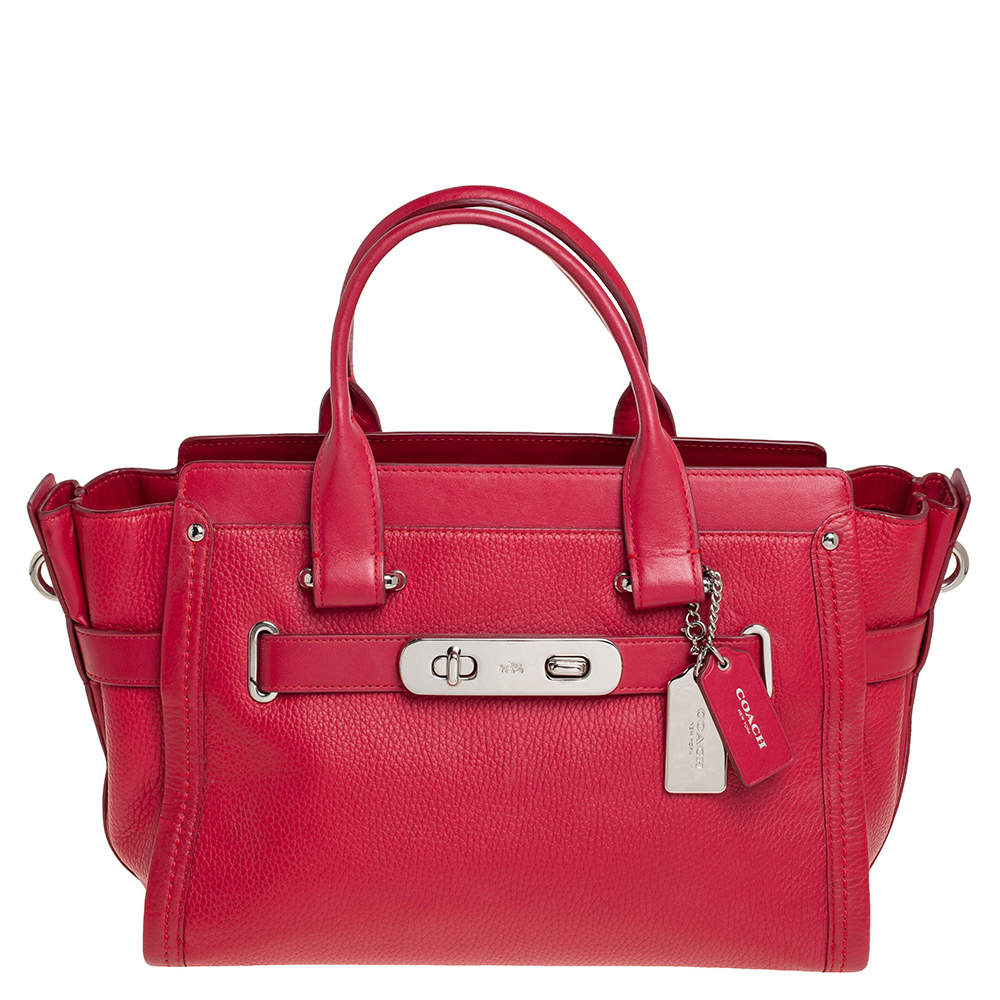 Pre Owned Coach Red Leather Swagger Carryall Tote