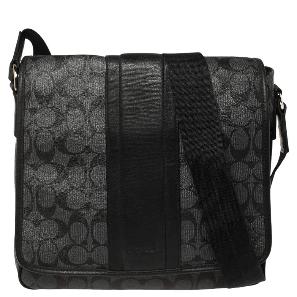 Coach Black/Grey Coated Canvas and Leather Messenger Bag