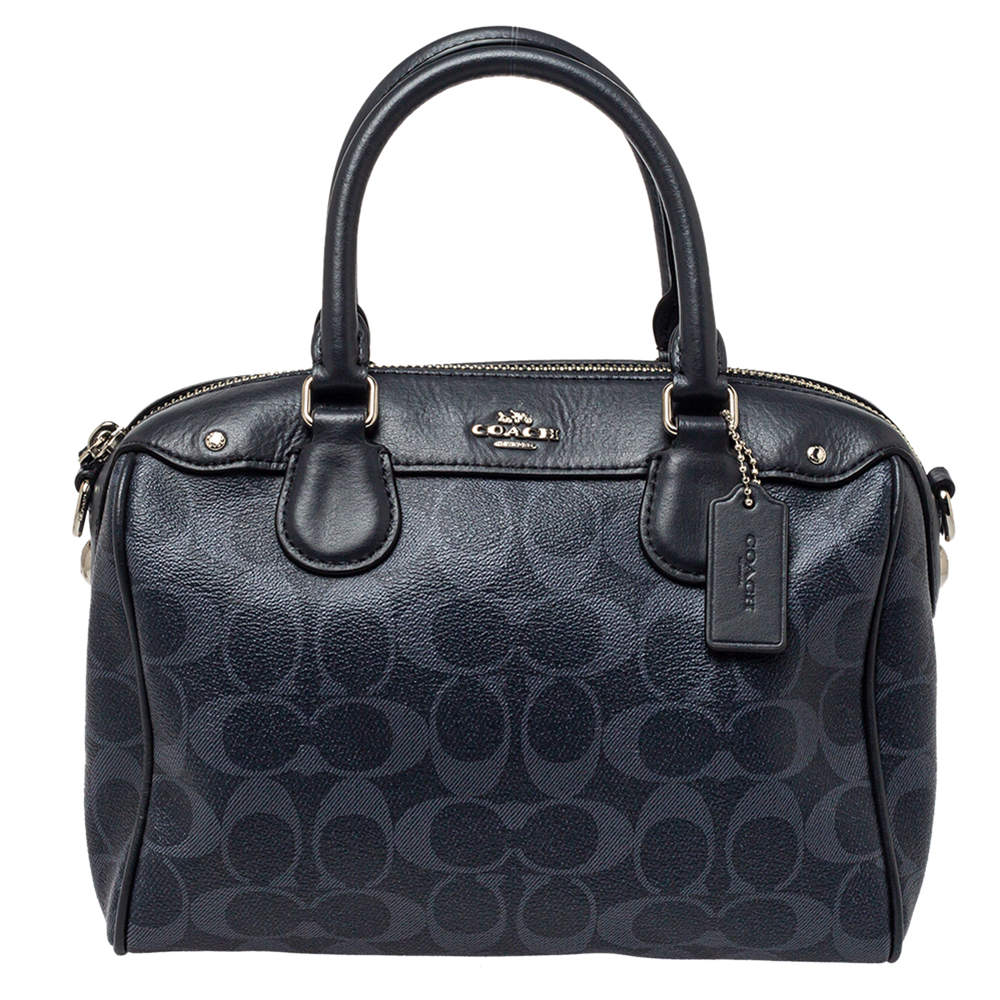 Pre Owned Coach Grey Signature Coated Canvas and Leather Mini Bennett Satchel