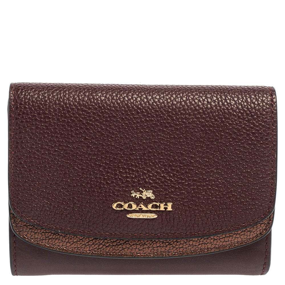 مملوكة مسبقًا Coach Burgundy/Metallic Leather Trifold Wallet