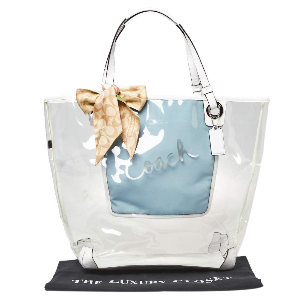 Coach White/Clear Vinyl and Leather Tote Coach | The Luxury Closet
