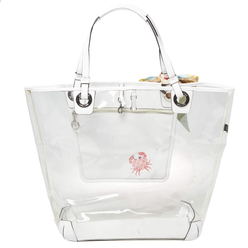 Coach White/Clear Vinyl and Leather Tote Coach | The Luxury Closet