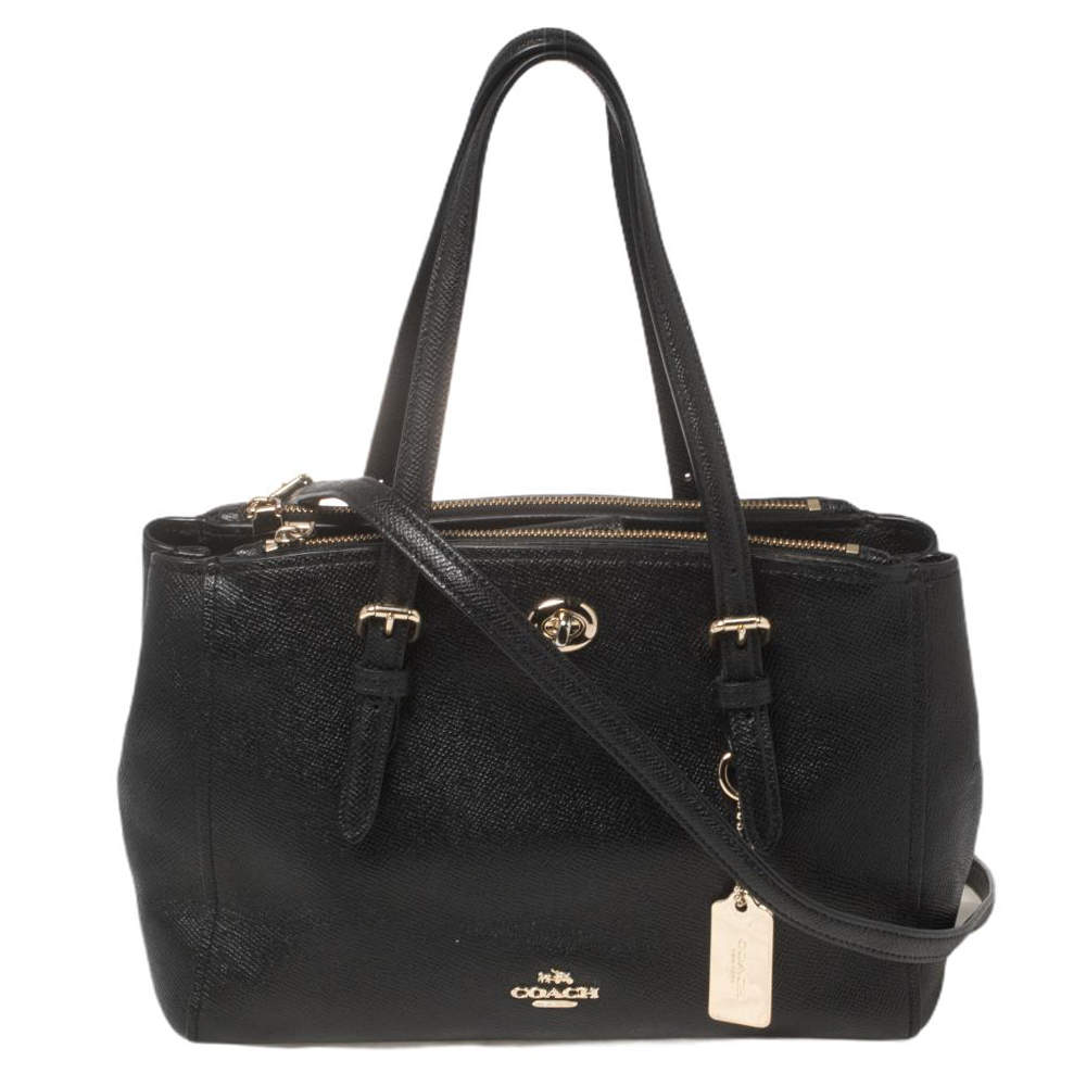 Pre Owned Coach Black Leather Small Turnlock Double Zip Convertible Tote