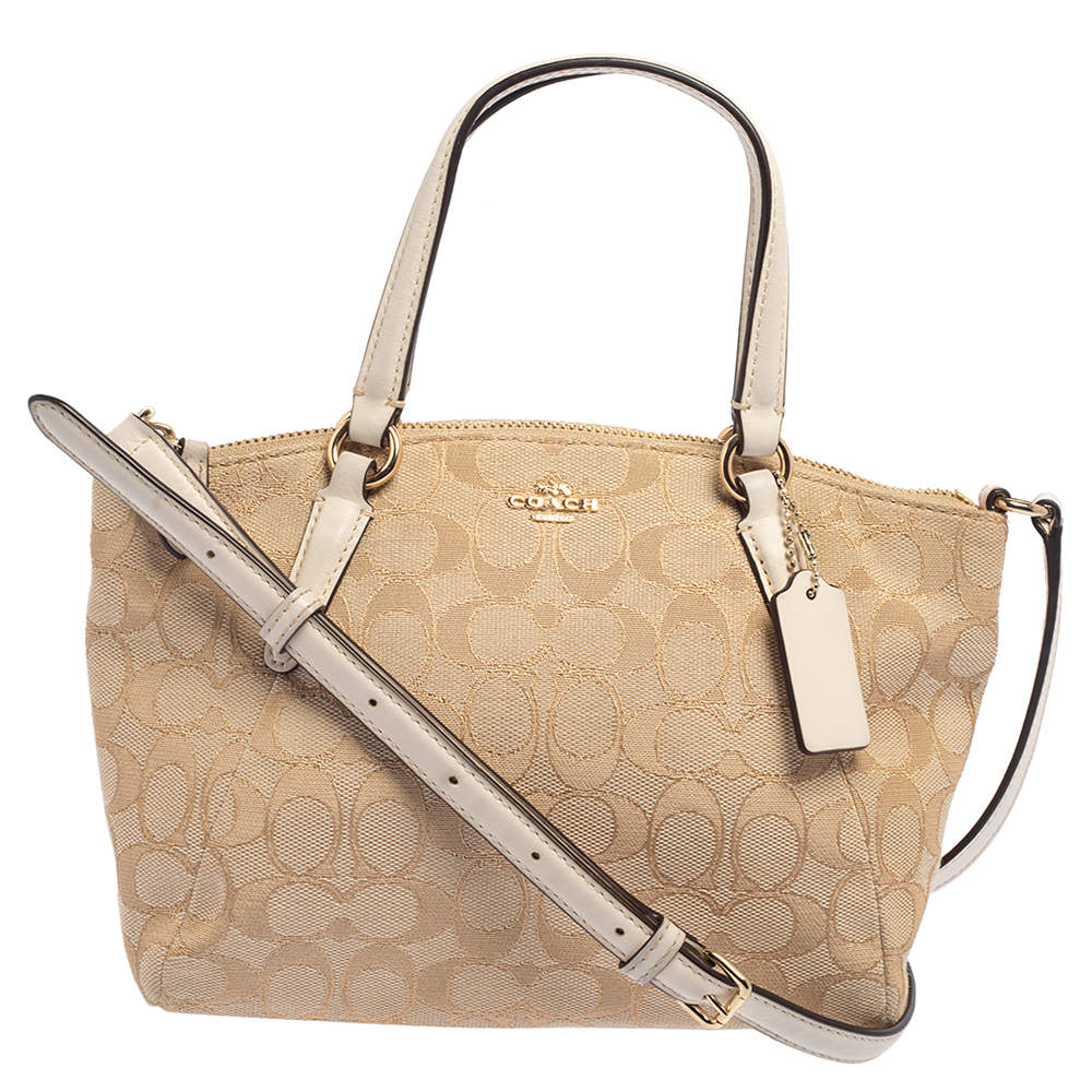 Coach Beige/White Signature Canvas and Leather MIni Kelsey Satchel