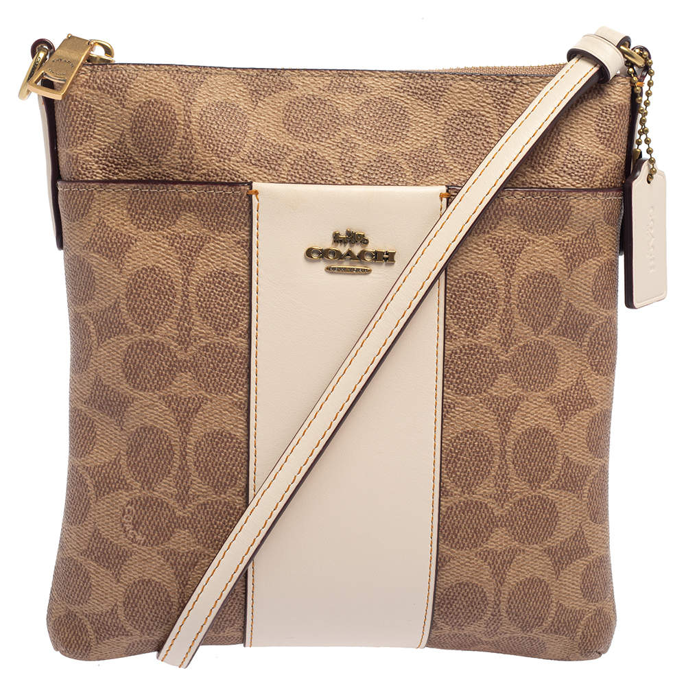 Coach Beige/Pink Signature Coated Canvas and Leather Kitt Messenger Bag