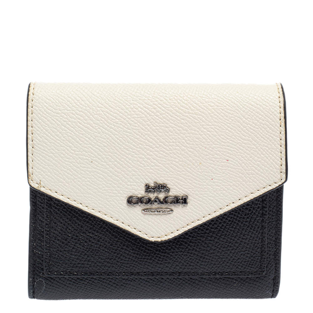 Coach Black/White Leather Colorblock Trifold Wallet 