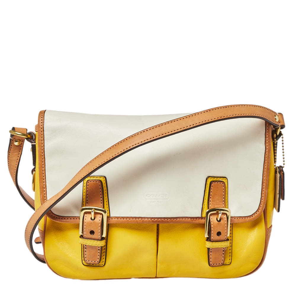 Pre Owned Coach Yellow/White Leather Park Crossbody Bag