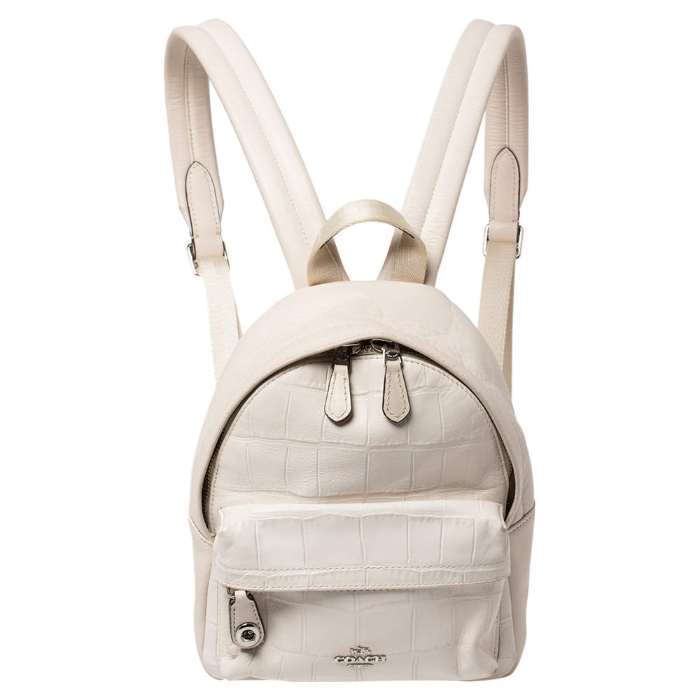 COACH Mini Campus Backpack In Croc Embossed Leather in White