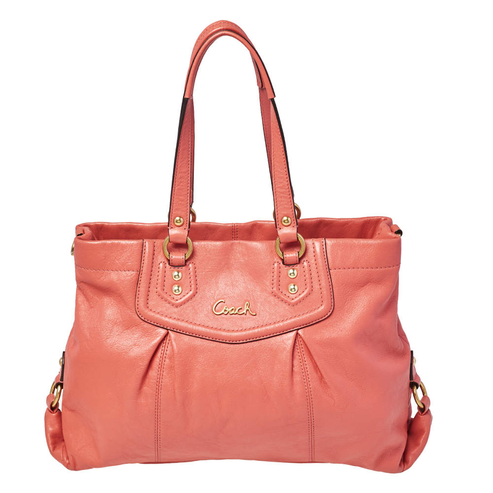 Pre Owned Coach Orange Leather Ashley Tote