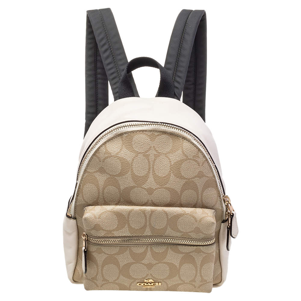 Coach Beige/Cream Signature Coated Canvas And Leather Mini Charlie Backpack