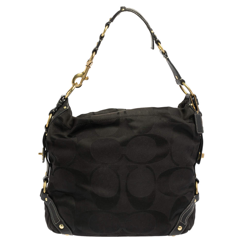Pre Owned Coach Black Signature Canvas and Leather Carly Hobo