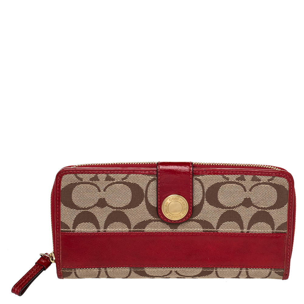 Coach Beige/Red Signature Canvas And Leather Clutch