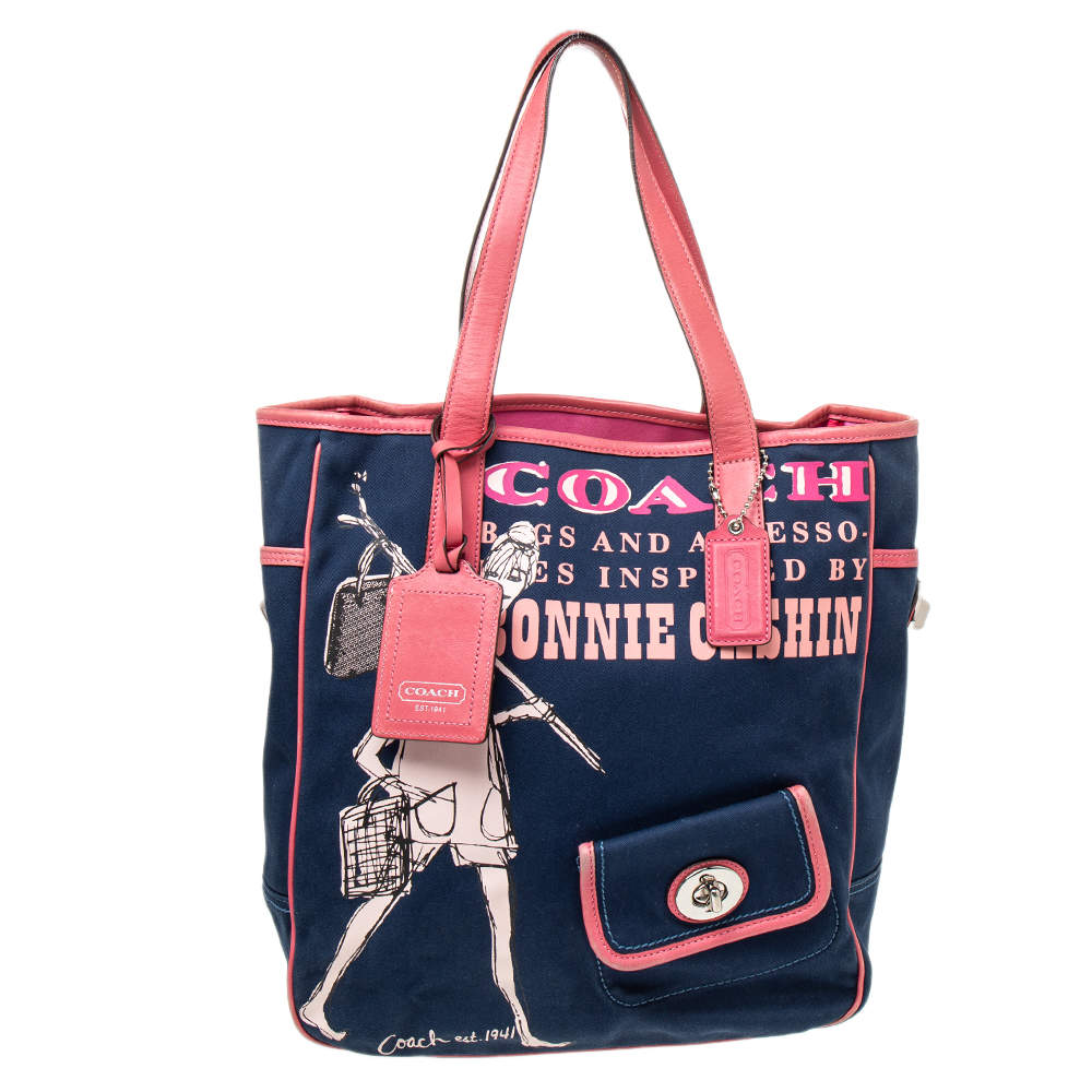 Coach Blue/Pink Bonnie Cashin Print Canvas and Leather Tote