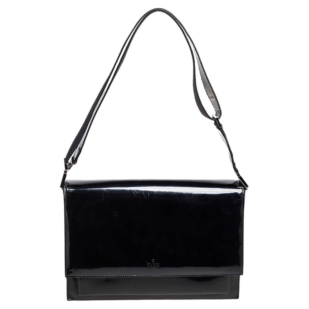 Pre Owned Gucci Black Smooth Leather Flap Shoulder Bag