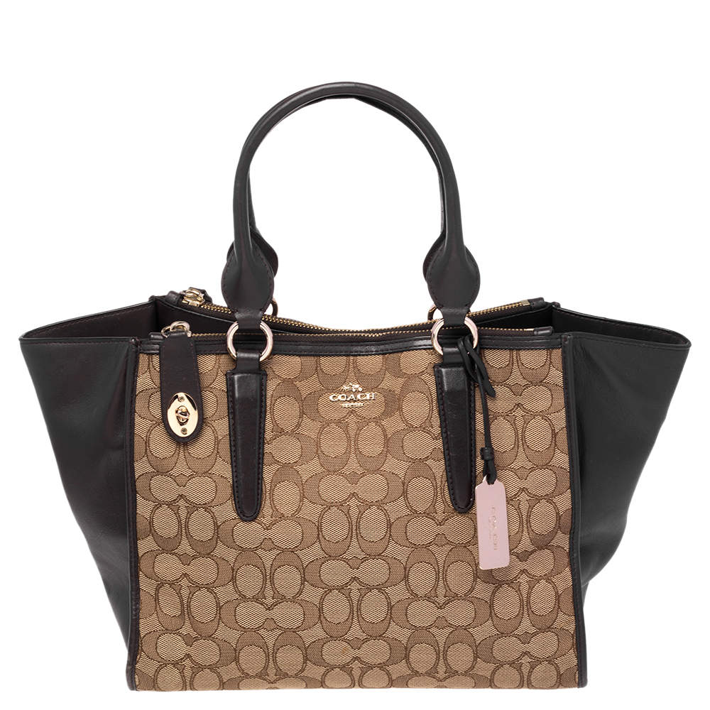 Pre Owned Coach Brown/Beige Signature Canvas and Leather Crosby Carryall Tote