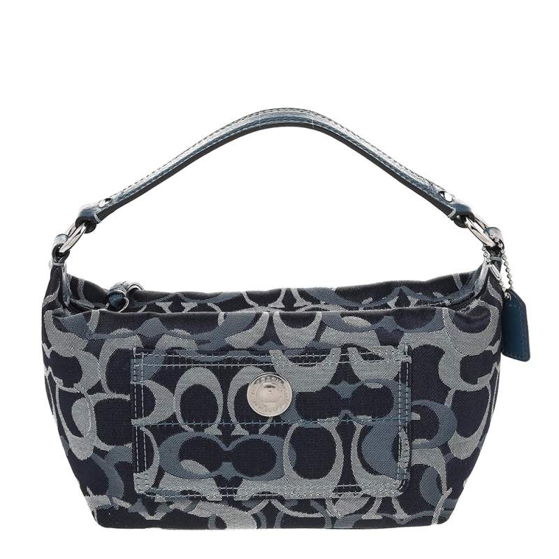 Pre Owned حقيبة هوبو كوتش جلد وكانفاس أزرق بالشعار