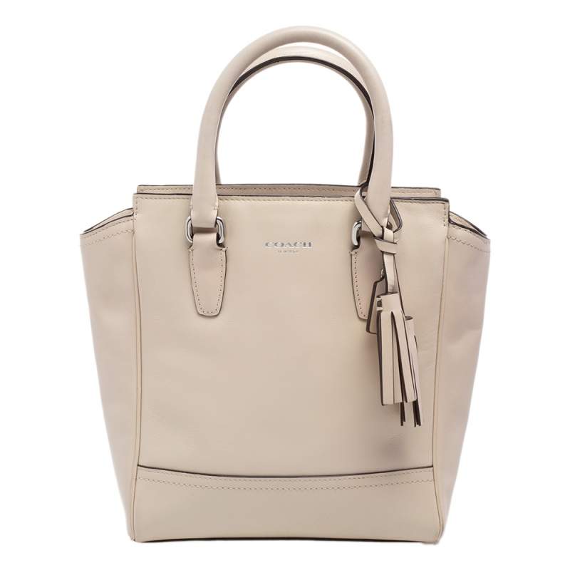 Pre Owned Coach Light Beige Leather Mini Tanner Tote