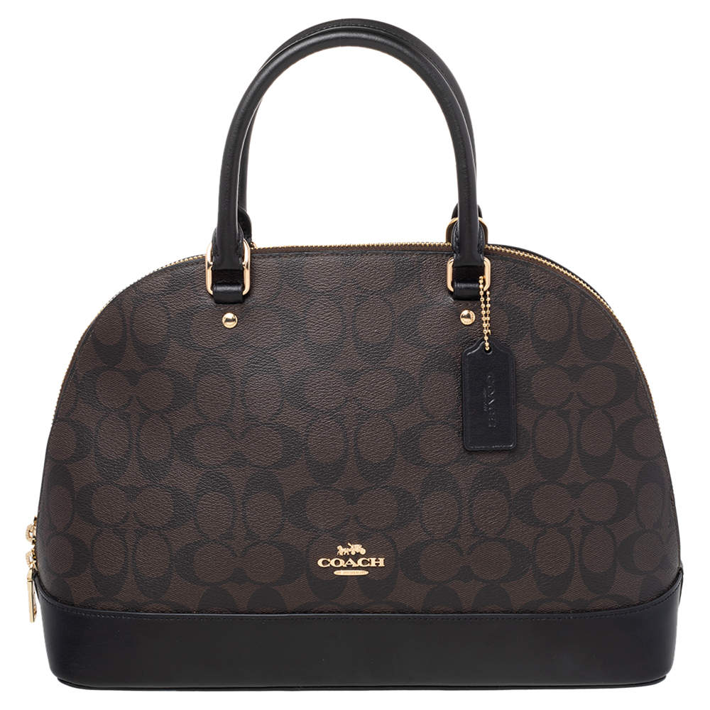 Pre Owned Coach Black/Brown Coated Canvas and Leather Sierra Satchel