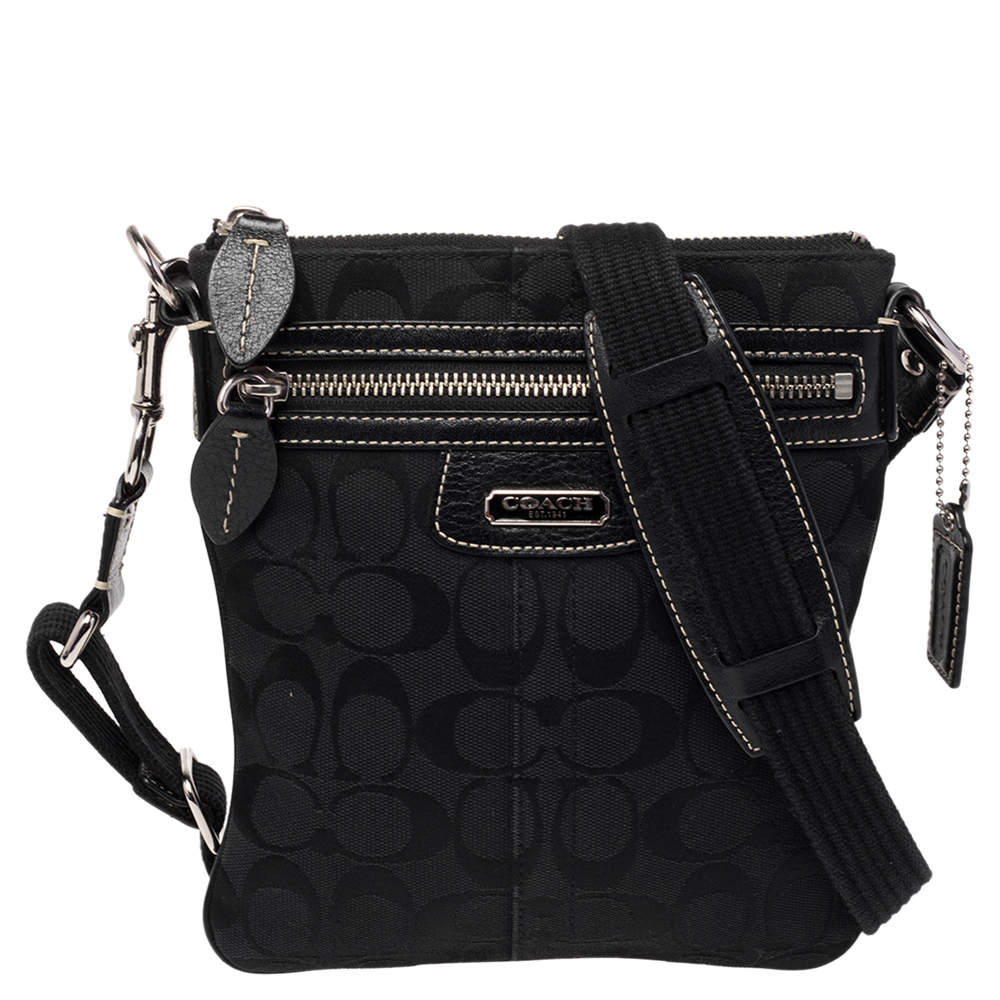 Coach Black Signature Canvas and Leather Penelope Swingpack Messenger Bag