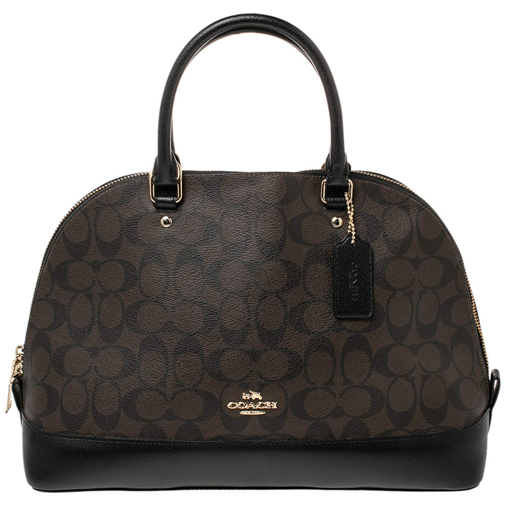 Pre Owned Coach Black/Brown Coated Canvas and Leather Sierra Satchel