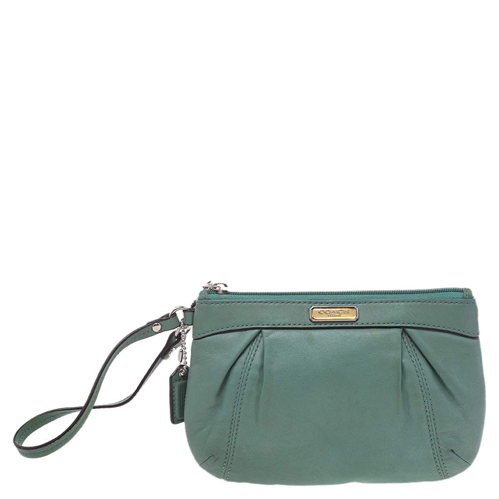 Pre Owned حقيبة كلتش كوتش جلد أخضر بحمالة معصم 