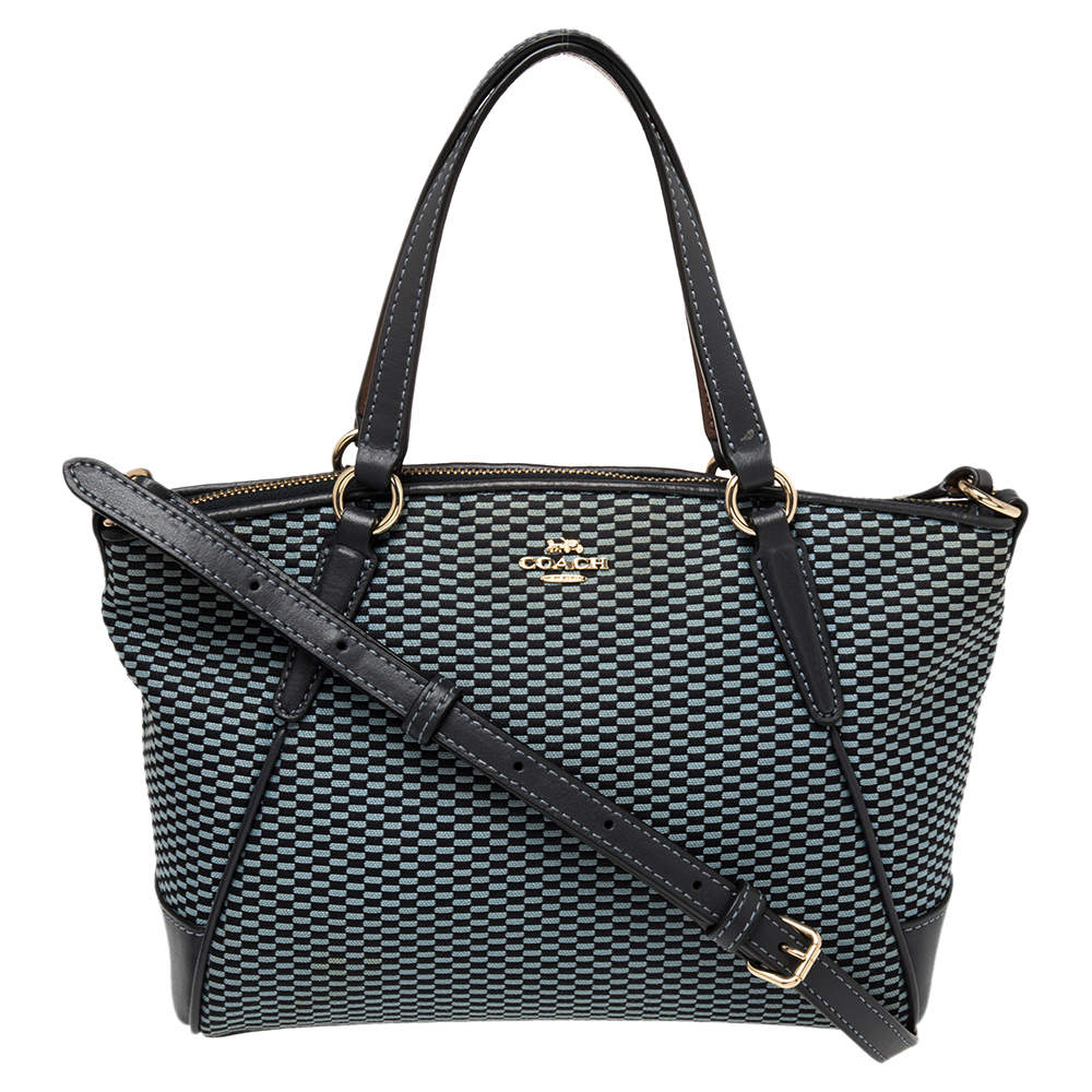 مملوكة مسبقًا Coach Navy Blue Woven Fabric and Leather Mini Kelsey Satchel