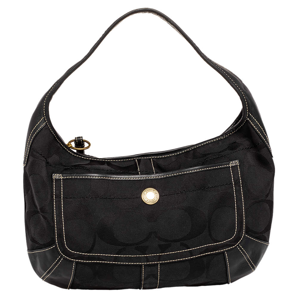 Coach Black Monogram Canvas And Leather Hobo
