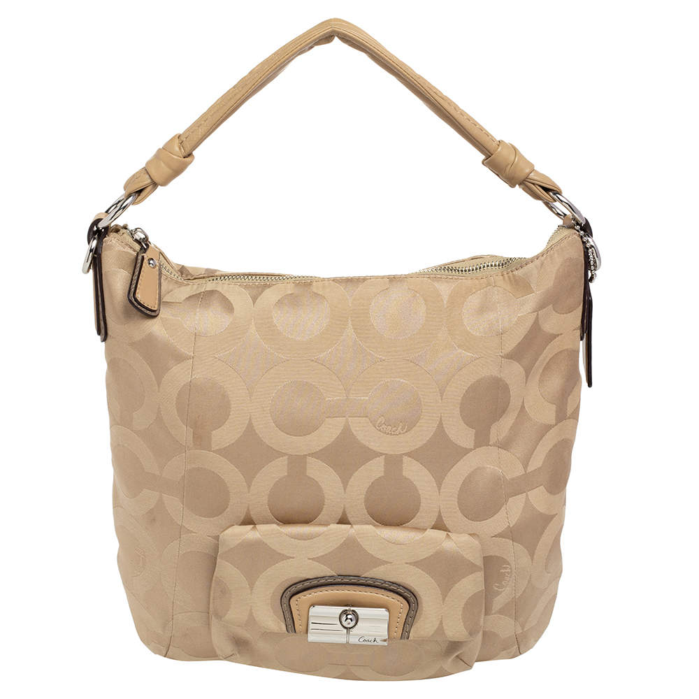 Coach Beige Signature Canvas And Leather Hobo
