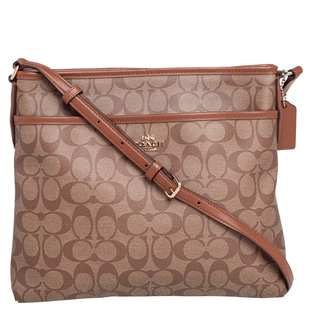 Coach Beige/Tan Signature Coated Canvas and Leather Messenger Bag